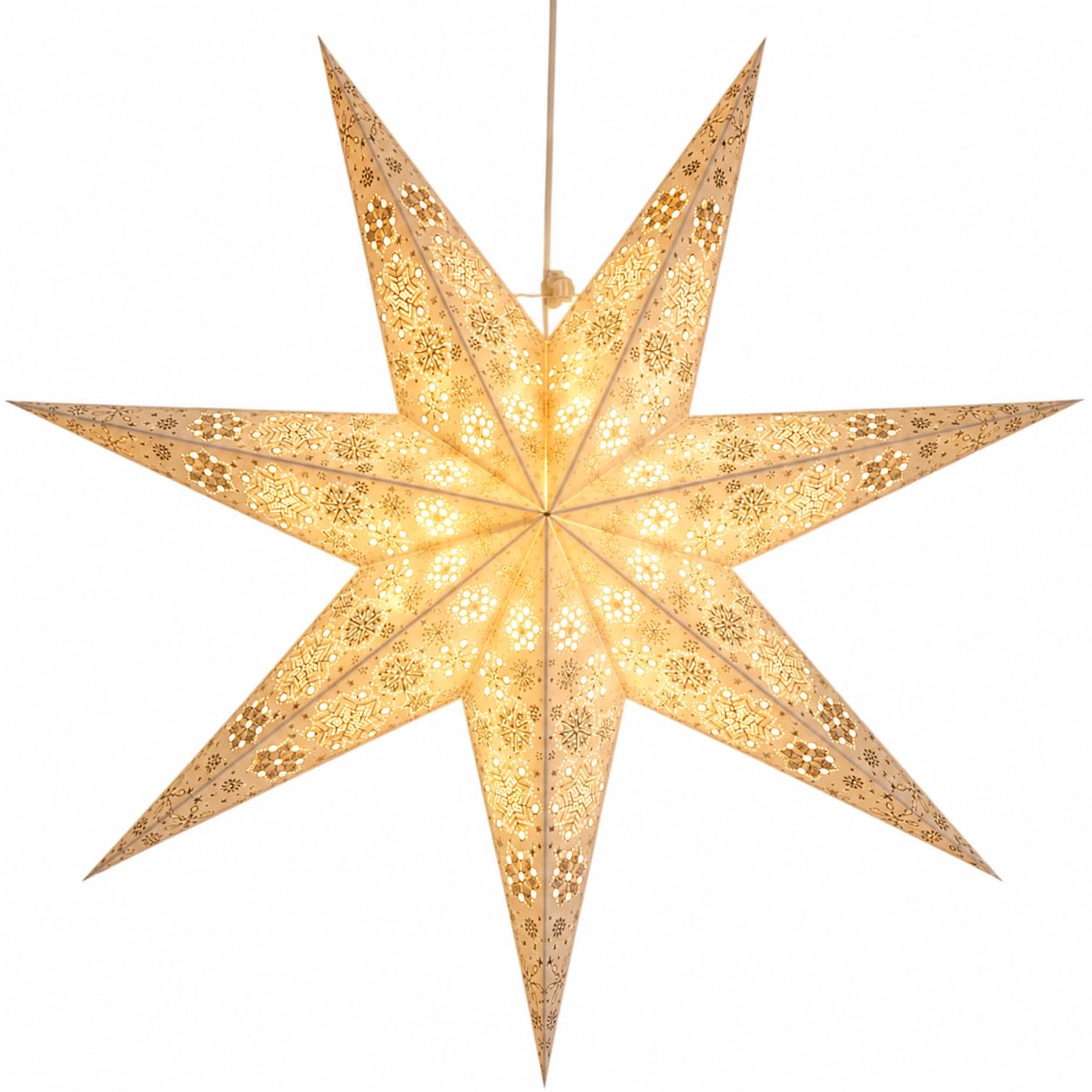 YEPSIO Lantern Lampshade Paper Star Light Shades Large 60cm Hanging Decorations for Christmas Wedding Home Decoration Birthday Party Foldable 7 Pointed Star (White, Silver)