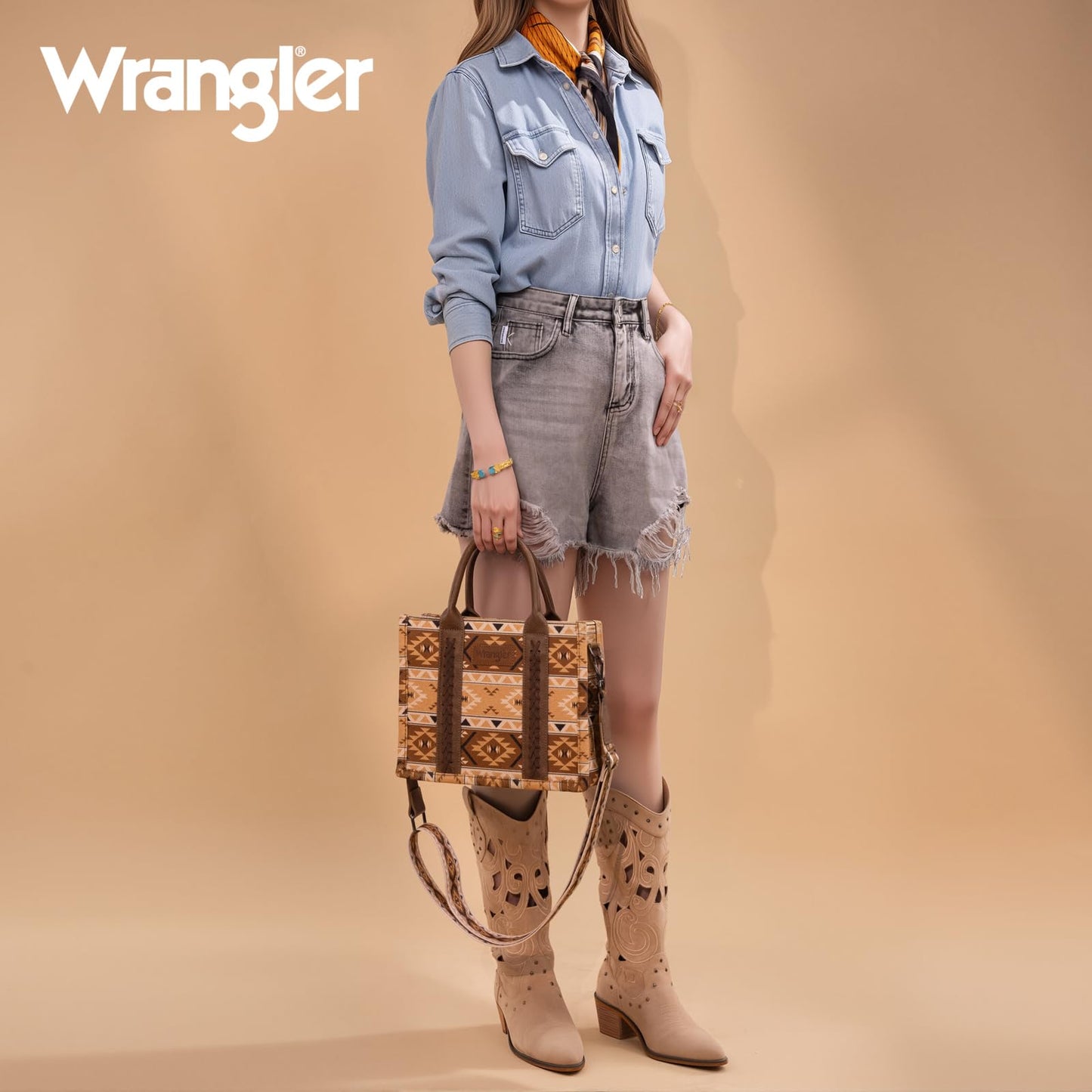 Wrangler Purse for Women Boho Aztec Tote Bag Hobo Shoulder Top Handle Handbags with Wide Guitar Strap Fall Collection Gift WG2207-8120SCF