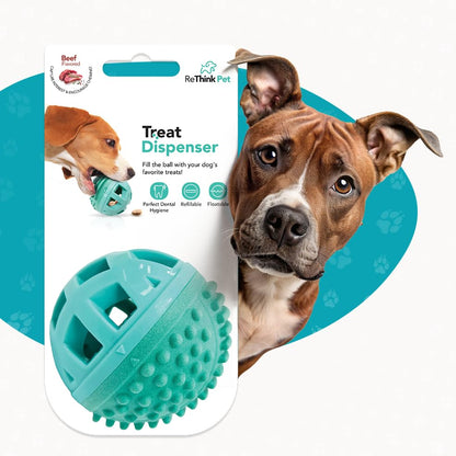 ReThink Pet Treat Dispenser Ball Toy, Beef Flavored Interactive Dispensing, Floatable Dog Toys with Treats