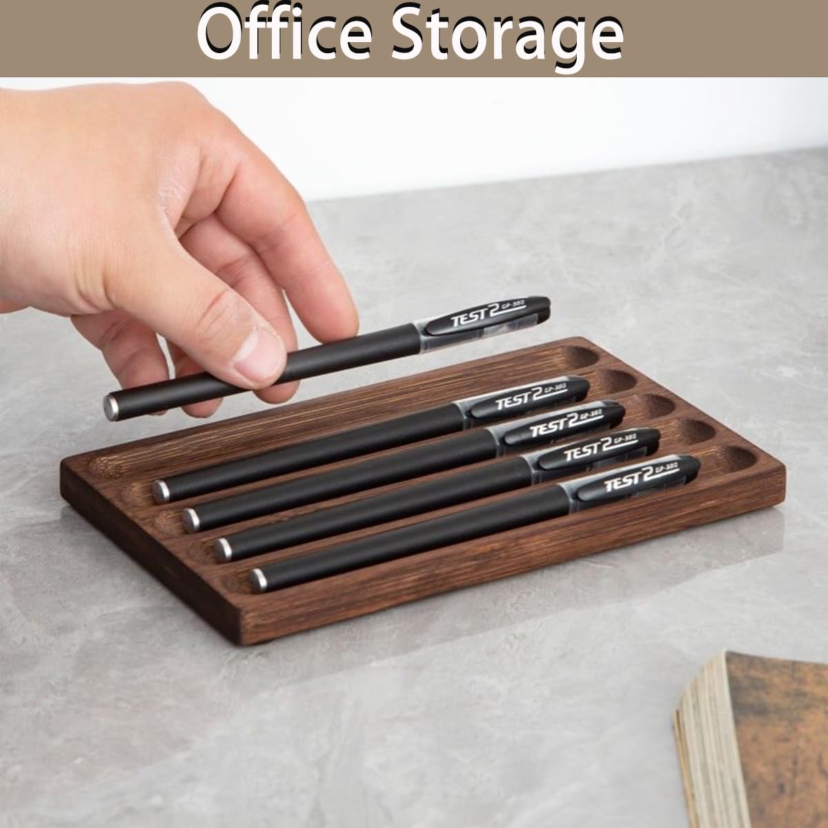 LITAITAI Horizontal Pen Holder For Desk,Pen Tray,Wood Desk Pen Holder,Desk Top Pen Display,Teacher Gifts,Suitable For School,Home,Office Desktop Art Accessories (Walnut-3 Grid)