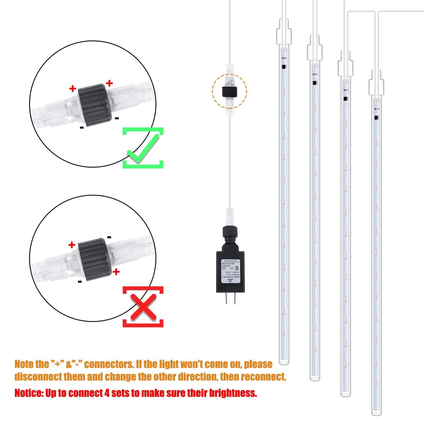 Meteor Shower Lights Outdoor, 16 Inches 10 Tubes 360 LED Snowfall Lights, Waterproof Meteor Christmas Light, Hanging Falling Rain Light for Tree Bushes Holiday Party Christmas Decor, Warm White