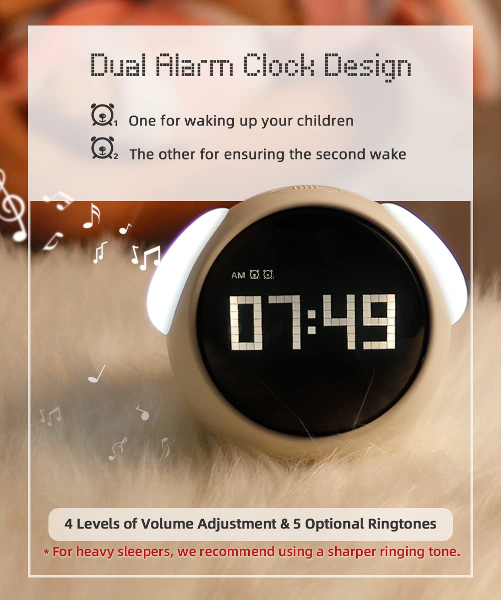 MikoDream Kids Alarm Clock, Dual Alarm Setting, Adjustable Brightness Night Light, Voice-Activated,Temperature Detection, Wake-up Alarm Clock, Toy and Gift for Toddler, Children, Students, Boys&Girls