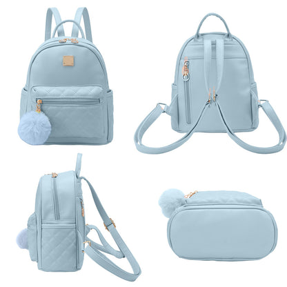 Girls Fashion Mini Backpack Purse Small Cute Plaid Leather Women Backpacks Little Bag, Mint Blue
