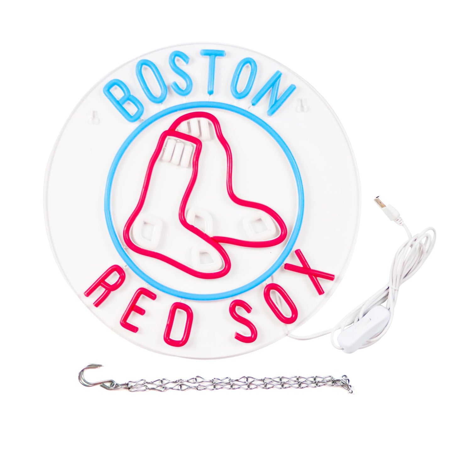WonderfulLife Red Sox Neon Sign for Boston Baseball Team Logo,Led Neon Lights for Sports Man Cave Bar Office or Living Room Decor,Perfect Gifts for MLB Fans.