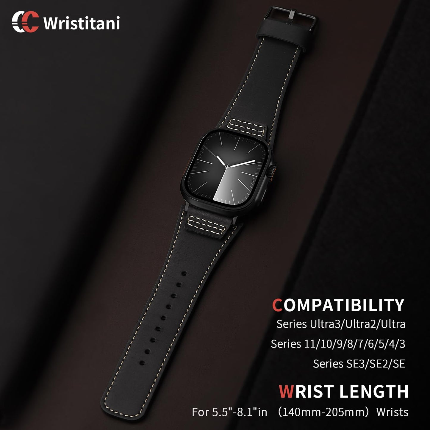 Wristitani Leather Bands Compatible With Apple Watch Band Ultra 3/2/1, 49mm 46mm 45mm 44mm 42mm For Men, Top Genuine Leather Replacement Vintage Strap for iWatch SE3/2/1 Series 11 10 9 8 7 6 5 4 3