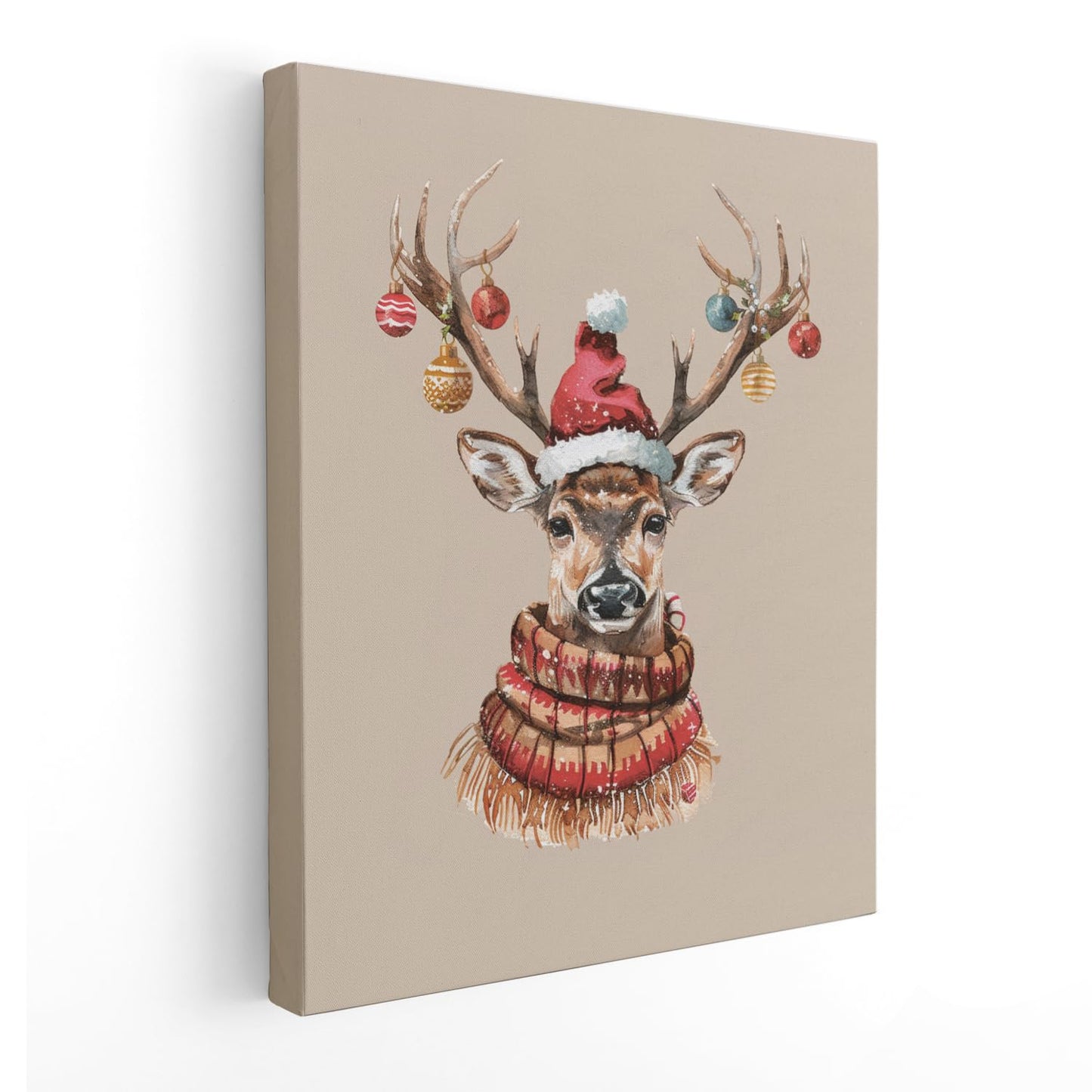 Winter Christmas Reindeer Wall Art Poster for Living Room Bedroom, 11x14 Inch Framed Wall Decor, Christmas Pictures and Decorations