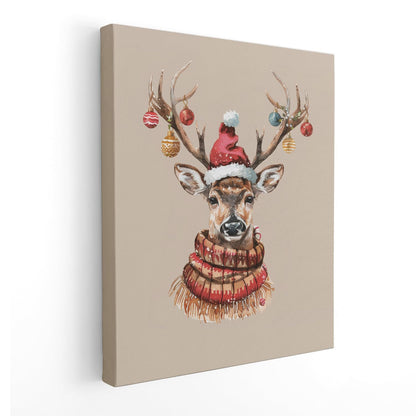 Winter Christmas Reindeer Wall Art Poster for Living Room Bedroom, 11x14 Inch Framed Wall Decor, Christmas Pictures and Decorations