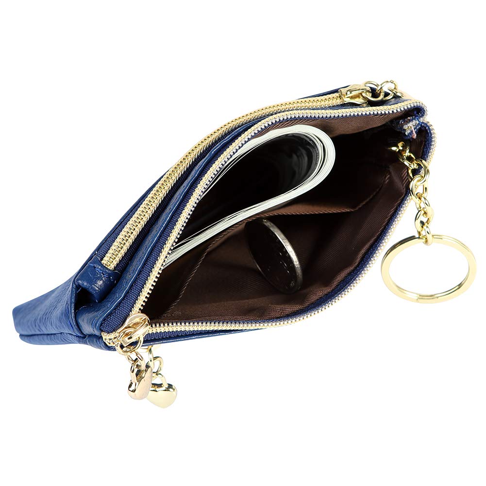 Cynure Women's Genuine Leather Coin Purse Zipper Pocket Size Pouch Change Wallet, Royal Blue