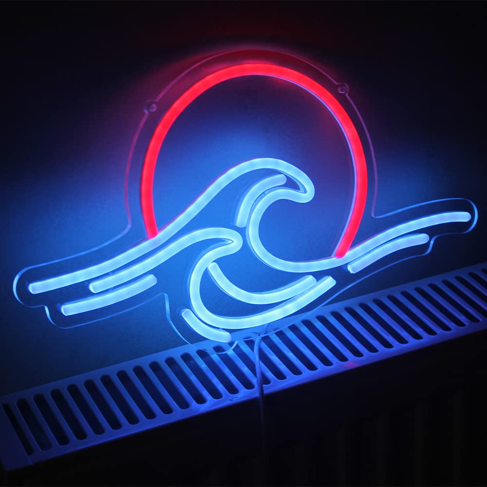 DAKABUKA Sunset Sunrise LED Neon Sign Wave Neon Sign For Wall Decor Surf Ocean Neon Signs Bedroom Decor For Living Room Office Bar Christmas Birthday Party With Dimmable Switch(15x8.7)
