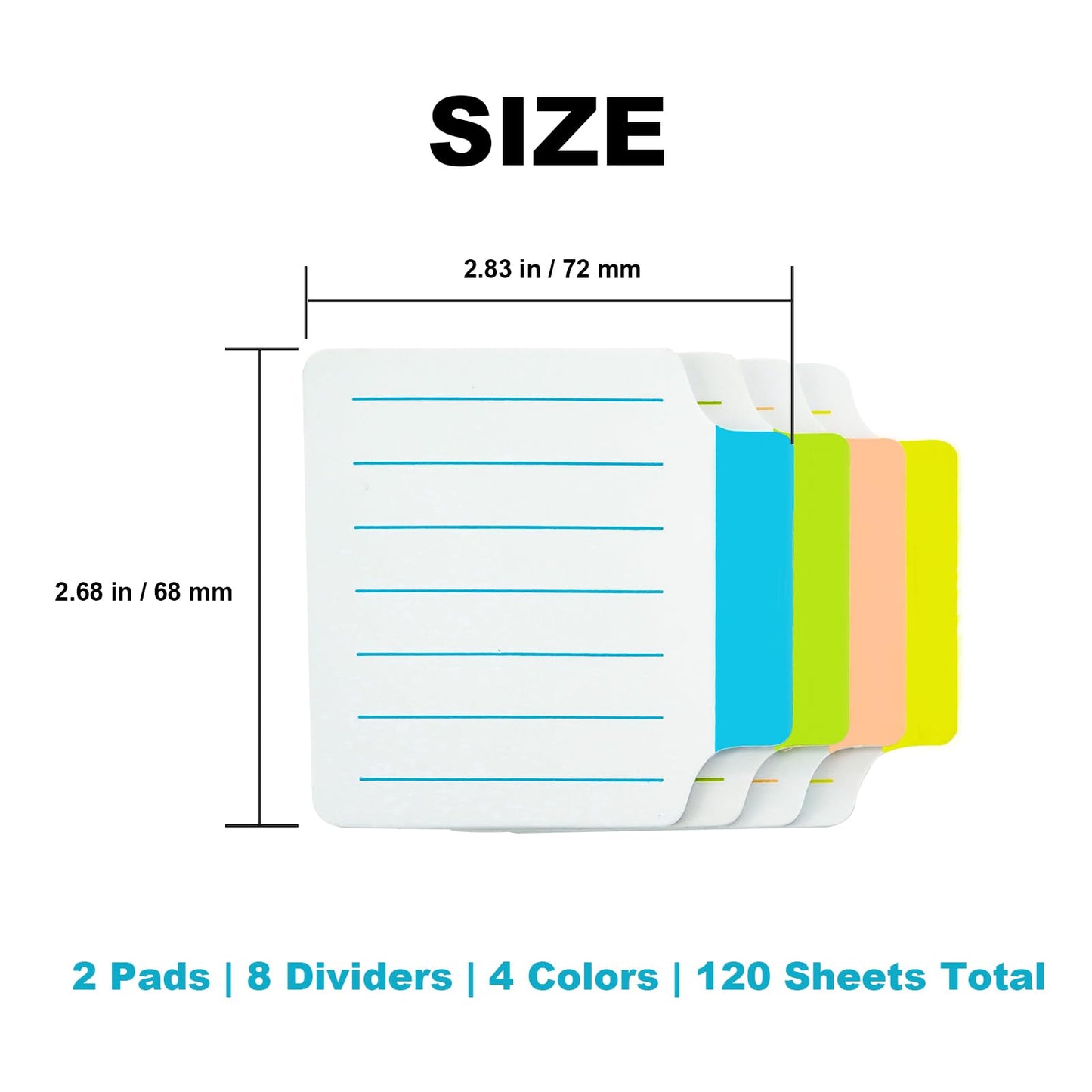 AAAA 4A 2 Pads Divider Sticky Notes Tabs 2 2/3 x 2 7/8 Inches, White, Lined Sticky Notes with Lines for Notebooks, Books, Office, School Supplies, 15 Sheets/Divider, 4 Dividers/Pad, 120 Sheets Total