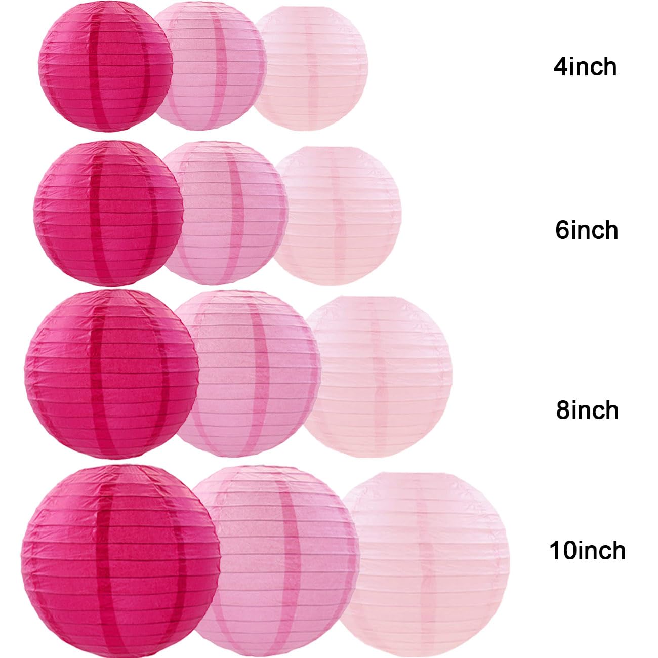 SIPRKAICT Pink Paper Lanterns Party Decorations,12pcs Hanging Paper Lantern for Wedding,Engagement,Bachelorette,Baby Shower,Valentine's Day,Birthday Party