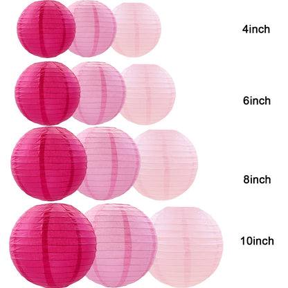 SIPRKAICT Pink Paper Lanterns Party Decorations,12pcs Hanging Paper Lantern for Wedding,Engagement,Bachelorette,Baby Shower,Valentine's Day,Birthday Party