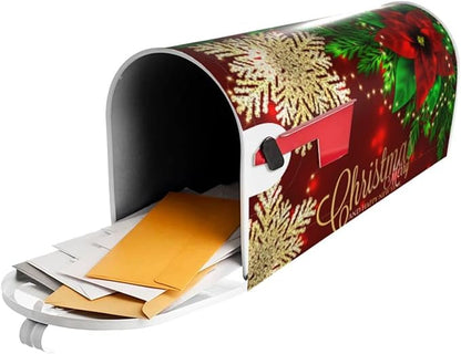 Christmas Mailbox Covers Poinsettia Gold Snowflake Xmas Magnetic Letter Post Box Cover Standard Size 21 x 18 Inch Garden Yard Home New Year Holiday Decorative