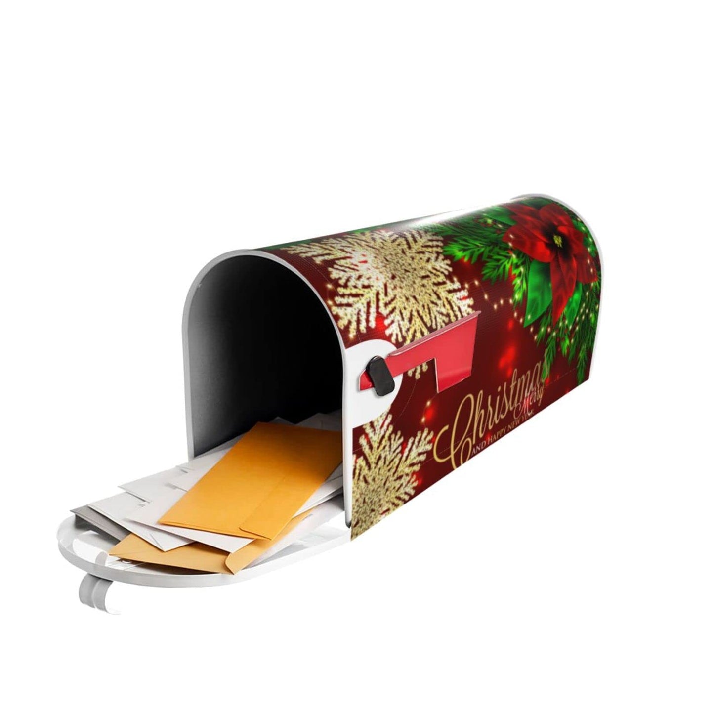 Christmas Mailbox Covers Poinsettia Gold Snowflake Xmas Magnetic Letter Post Box Cover Standard Size 25.5 x 21 Inch Garden Yard Home New Year Holiday Decorative