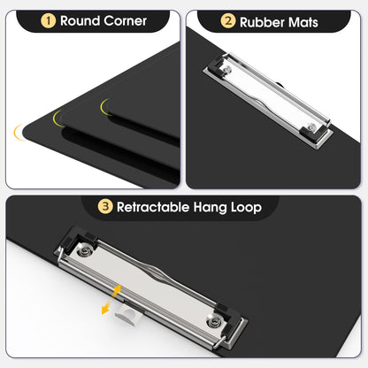 Macroclo Plastic Clipboards, A4 Black Clip Board 8.5x11 for Classroom, Students, Kid, Woman, Size 9" x 12.5" with Low Profile Clip, Office & School Supply
