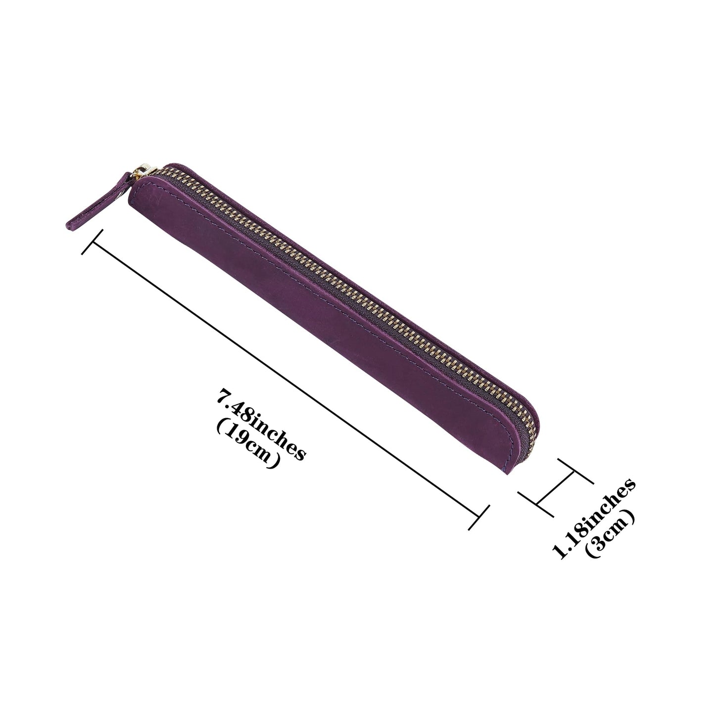 JANKOW Crazy Horse Leather Zipper Pen Pouch Handmade, Single Pen Case Fountain Pen Sleeve Holder Pouch Cover Vintage, Mini Pencil Bag (Purple)