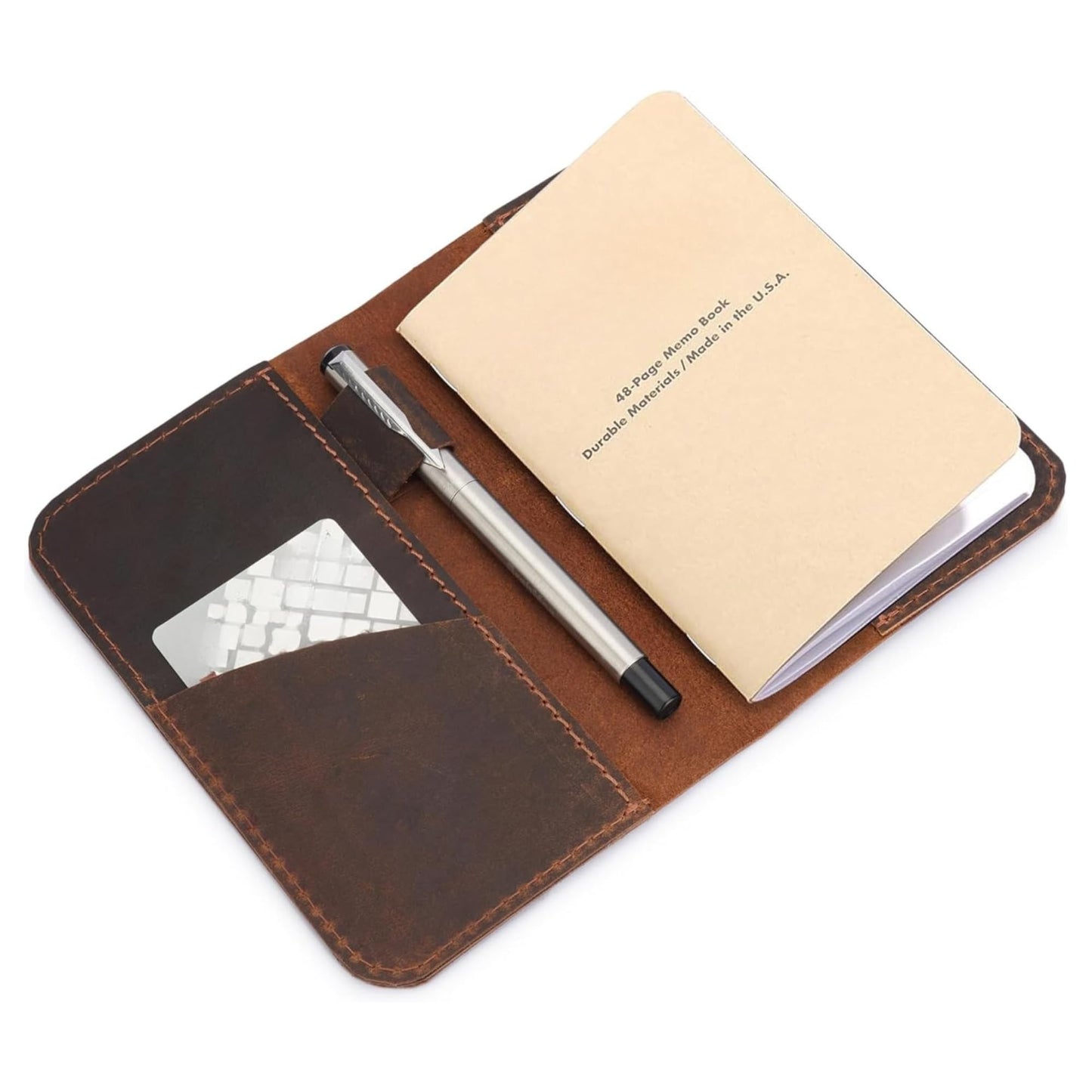 CestAntiQ, Leather Journal Cover for Field Notes, Notebook Cover for Cahier, Wallet Case, (3.5 x 5.5 in.) Cards Slot/Refillable Travelers Pocket Notebook Handmade with Pen Holder Brown