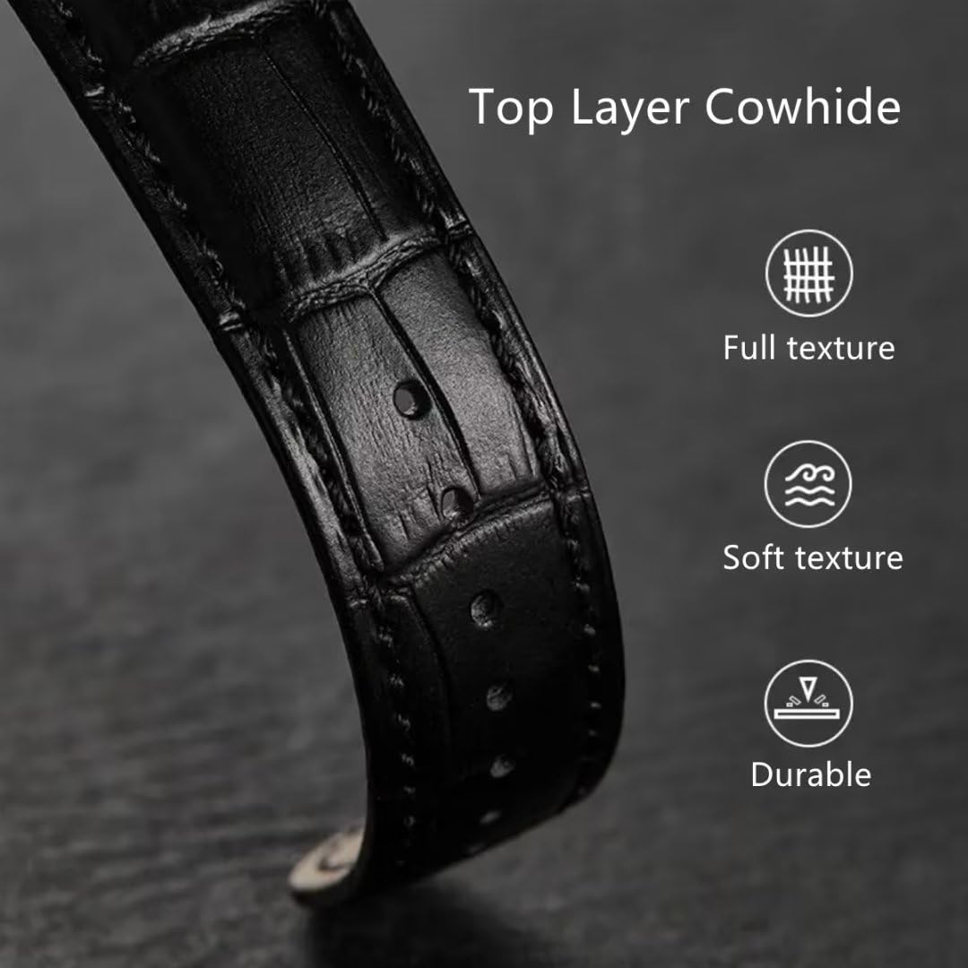 HEYOZURY Watch Bands Genuine Leather Embossed Alligator Grain Calfskin Replacement Strap for Women Men Bracelet Choose Color Width 16mm 17mm 18mm 19mm 20mm 21mm 22mm 22mm 24mm