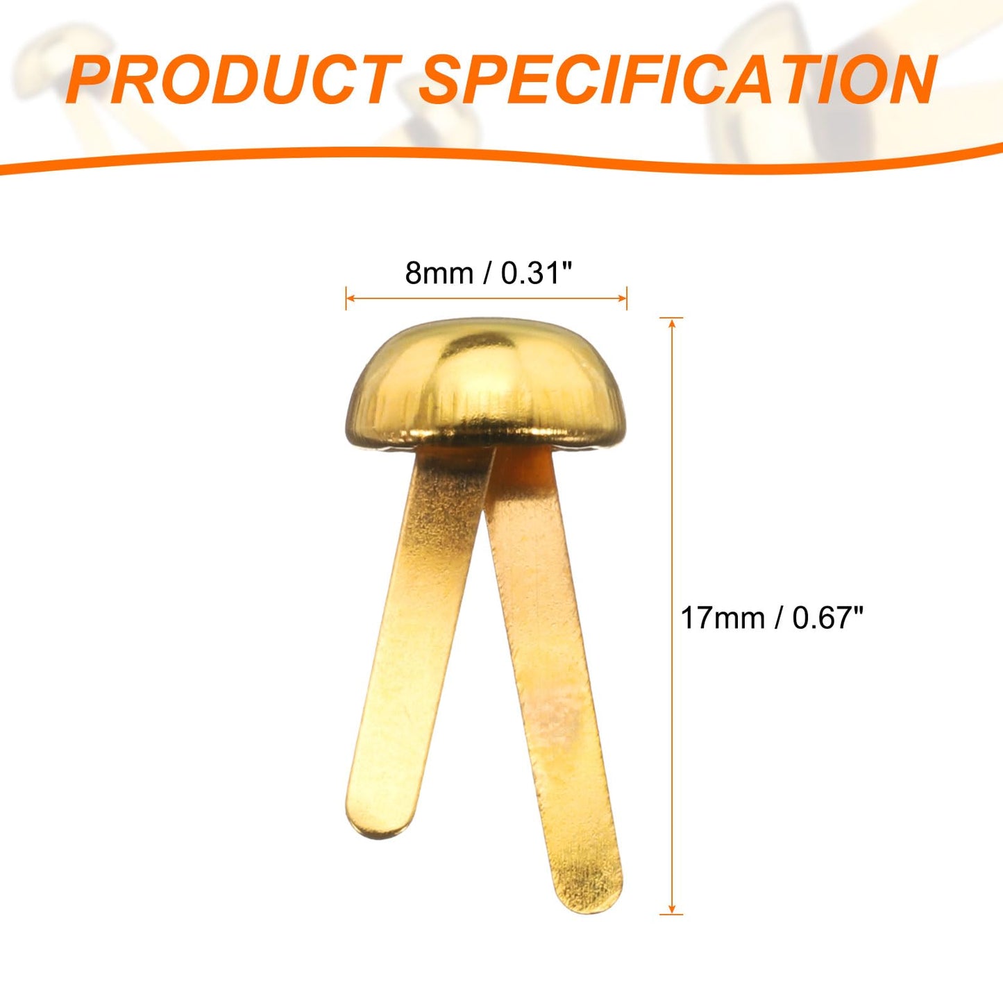 HARFINGTON 500pcs Brads Paper Fasteners, 8mm x 17mm Metal Paper Crafts Brads, Small Round Brass Split Pins for Children Crafting Decorative Scrapbooking DIY, Gold