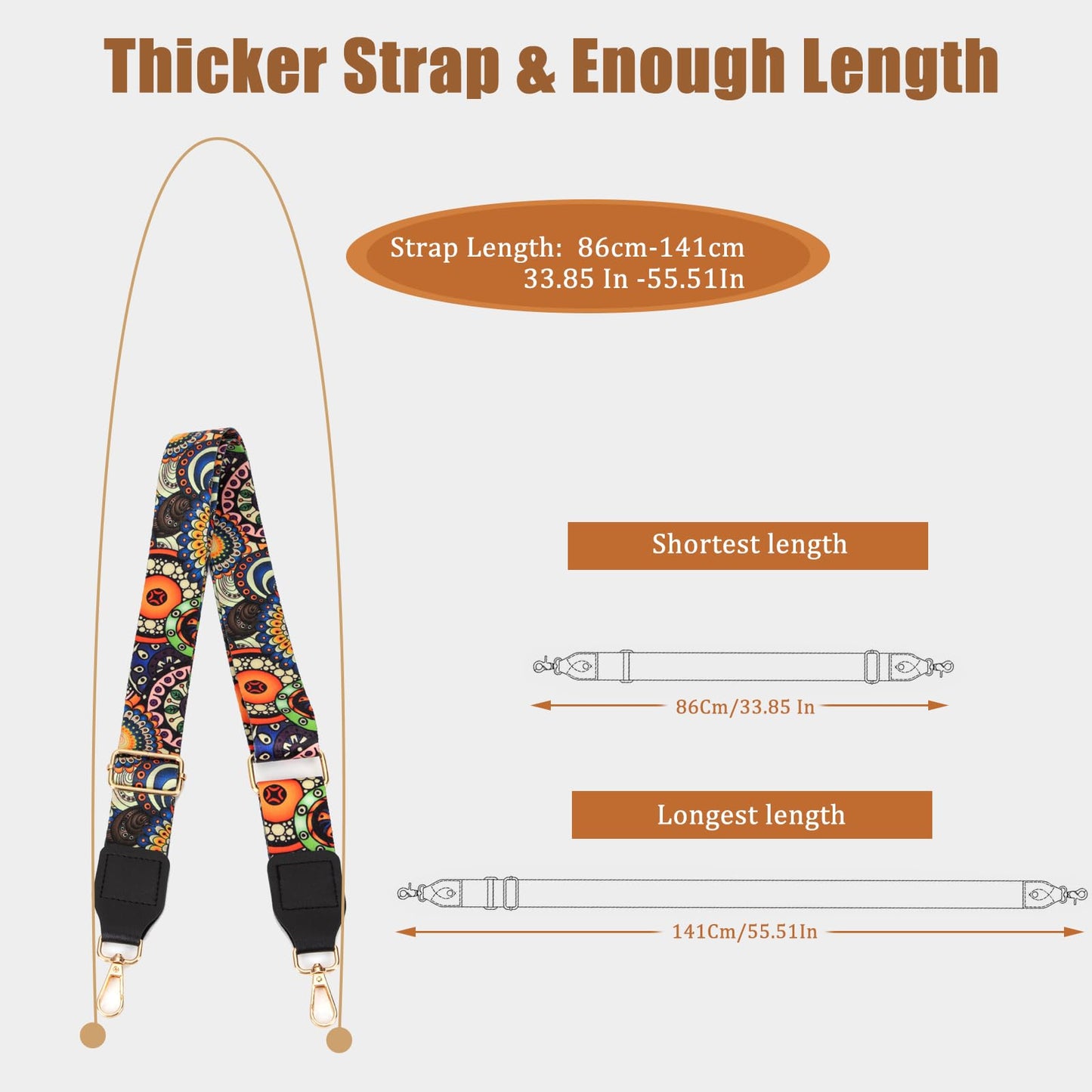 Aeiruo Purse Strap, 1.5" Cowhide Head Wide Shoulder Bag Strap Adjustable Replacement,Jacquard Embroidery Crossbody Bag Straps (Colorful Flower)