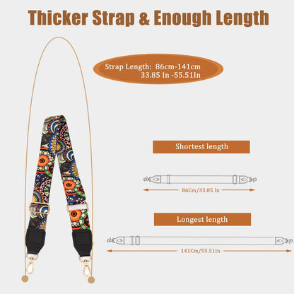 Aeiruo Purse Strap, 1.5" Cowhide Head Wide Shoulder Bag Strap Adjustable Replacement,Jacquard Embroidery Crossbody Bag Straps (Colorful Flower)