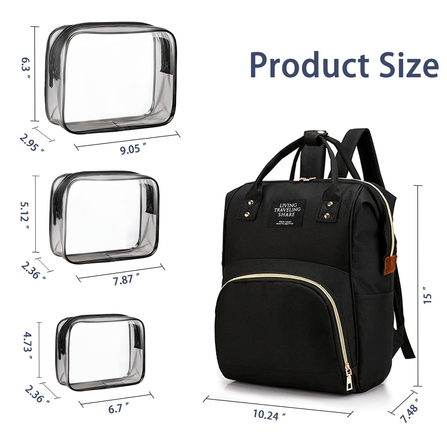 Timberer Diaper Bag with Organizing Pouches, Nappy Bags Handbag Multifunction Diaper Bag for Baby Care Travel Backpack Large Capacity Black
