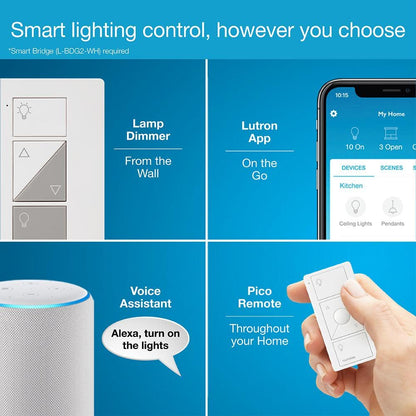 Lutron Caseta Plug-In Smart Lamp Dimmer Switch (Lutron Hub Required), Smart Light Switch Dimmer for Floor & Table Lamps, LED Lights, White (PD-3PCL-WH)