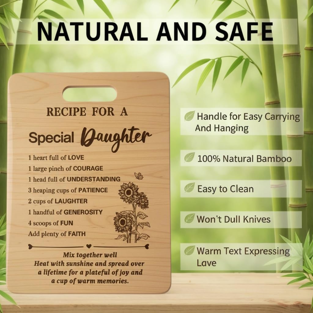 Gifts for Daughter Birthday Gift Ideas, Recipe Cutting Board for Daughter, Best Gifts for Christmas, Birthday Day Gift Bamboo Cutting Board Kitchen Decor