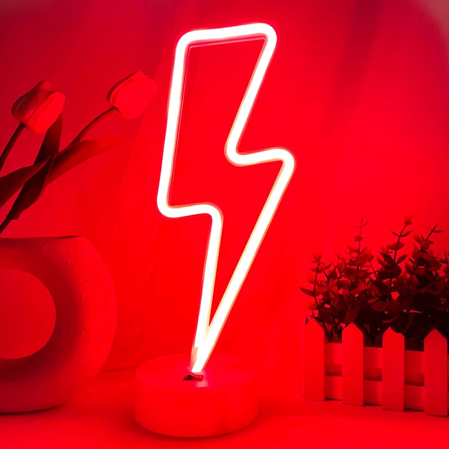 VIFULIN Lightning Bolt Neon Signs Red Lightning Neon Sign Light for Bedroom, USB/Battery Operated Thunder Lamp Neon Sign, Stand Lightning Shape LED Sign Decor for Shelf Desk Table Game Room Man Cave