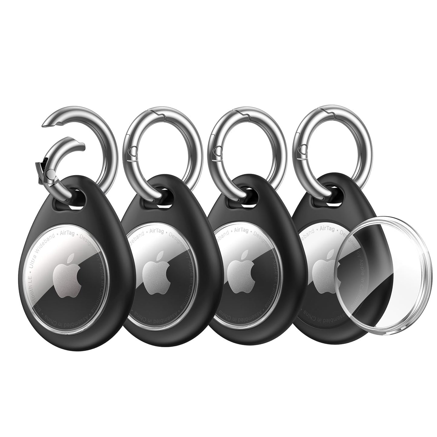 UNBREAKcable Holder for Apple AirTag [Fit Tightly Design] [Easy to Install] [Hold Air Tag Securely] Waterproof TPU Shell Case with All Metal Keychain Key Ring Clip, 4 Pack, Black