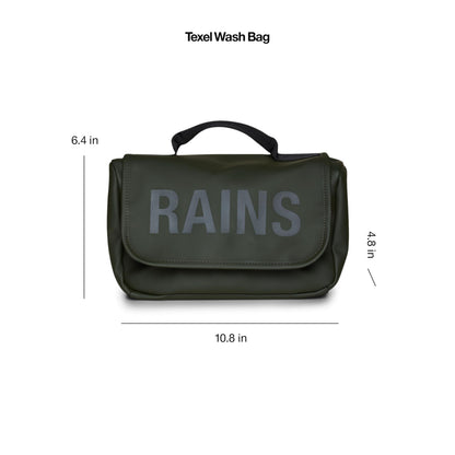 RAINS Texel Wash Bag – Green Waterproof Toiletry Travel Organizer for Men and Women - Wash Bag with Zip Closure and Multiple Compartments – 2 Year Warranty