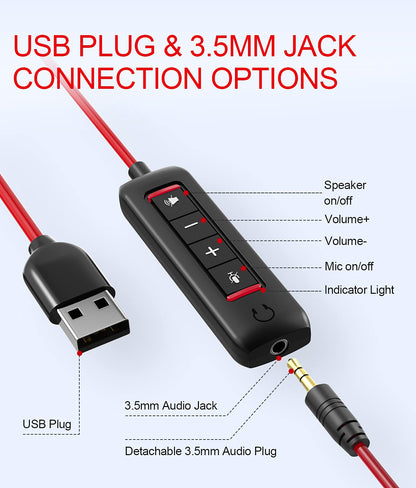 HROEENOI USB Headset, Noise Cancelling Headphones with Microphone, PC Headset Wired for Computer/Mac/Laptop, with USB+3.5mm Jack, in-line Controls for Office Home Business