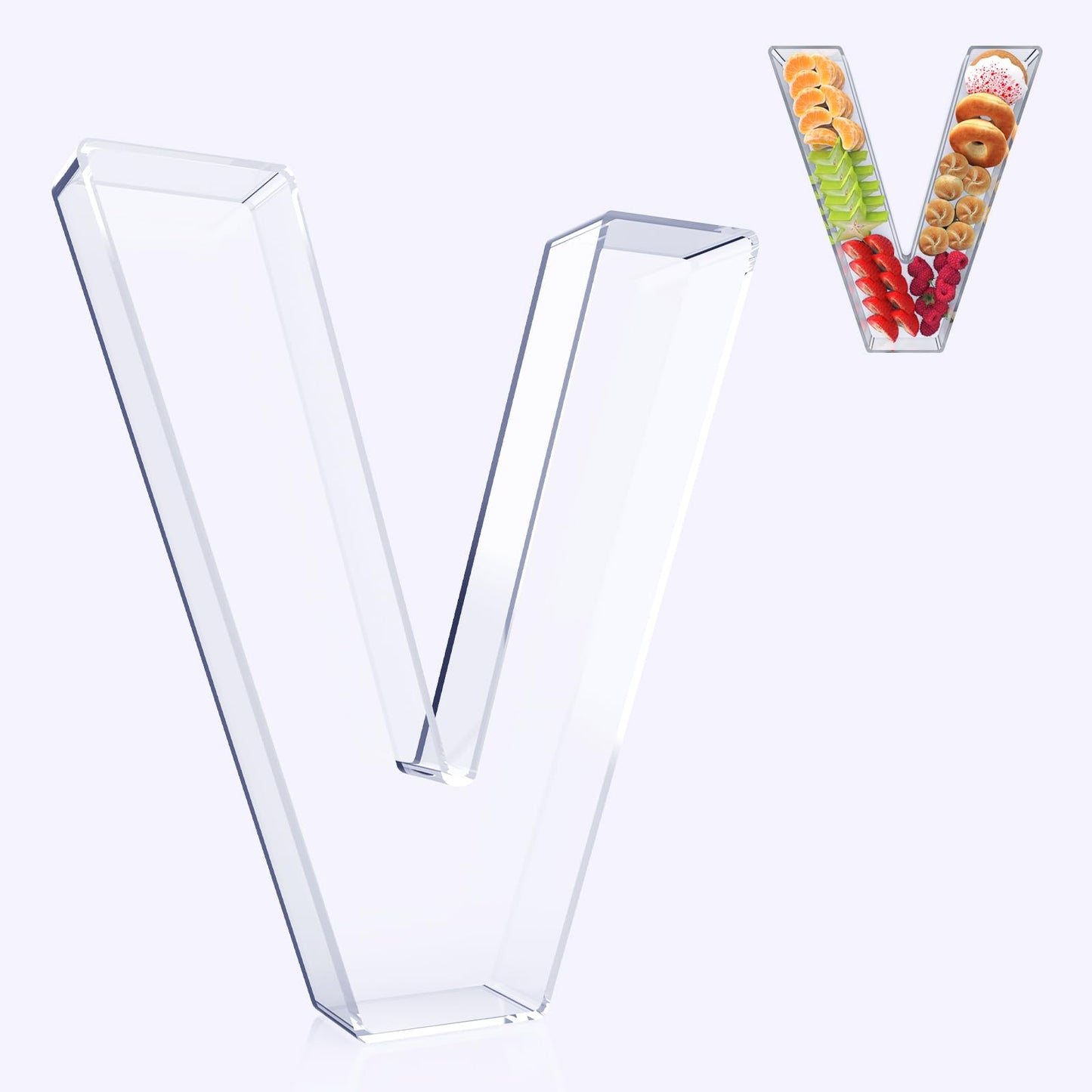 RUFHVTY 11" Acrylic Letter Charcuterie Box, Reusable Fillable Alphabet Number Shaped Form Tray for Birthday Anniversaries, Party Decorative Serving Plates Display Candy Cake (V)