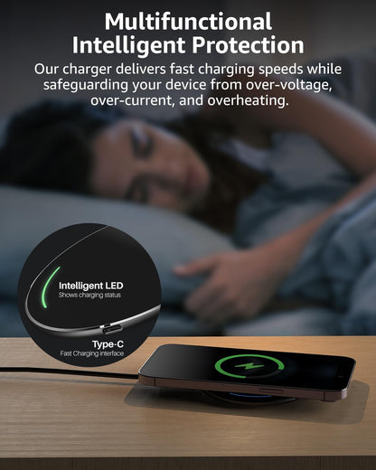TOZO Wireless Charger 15W Max Fast Wireless Charging Pad Compatible with iPhone 16/16 Plus/16 Pro Max /15/14/13/SE/12 Series, Samsung Galaxy S24/S23/S22 Series (No AC Adapter), Glossy Black