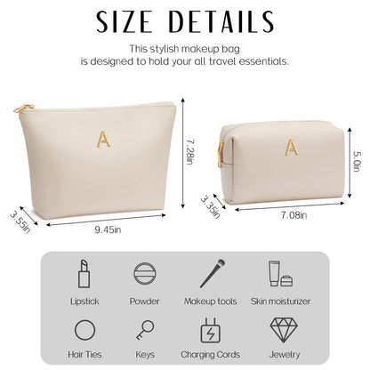 CLOUDWINGS Graduation Gifts | Initial Makeup Bag for Women Personalized Gifts for Bridesmaid Teachers Friend Female College Cosmetic Travel Toiletry Bag(Beige,A)