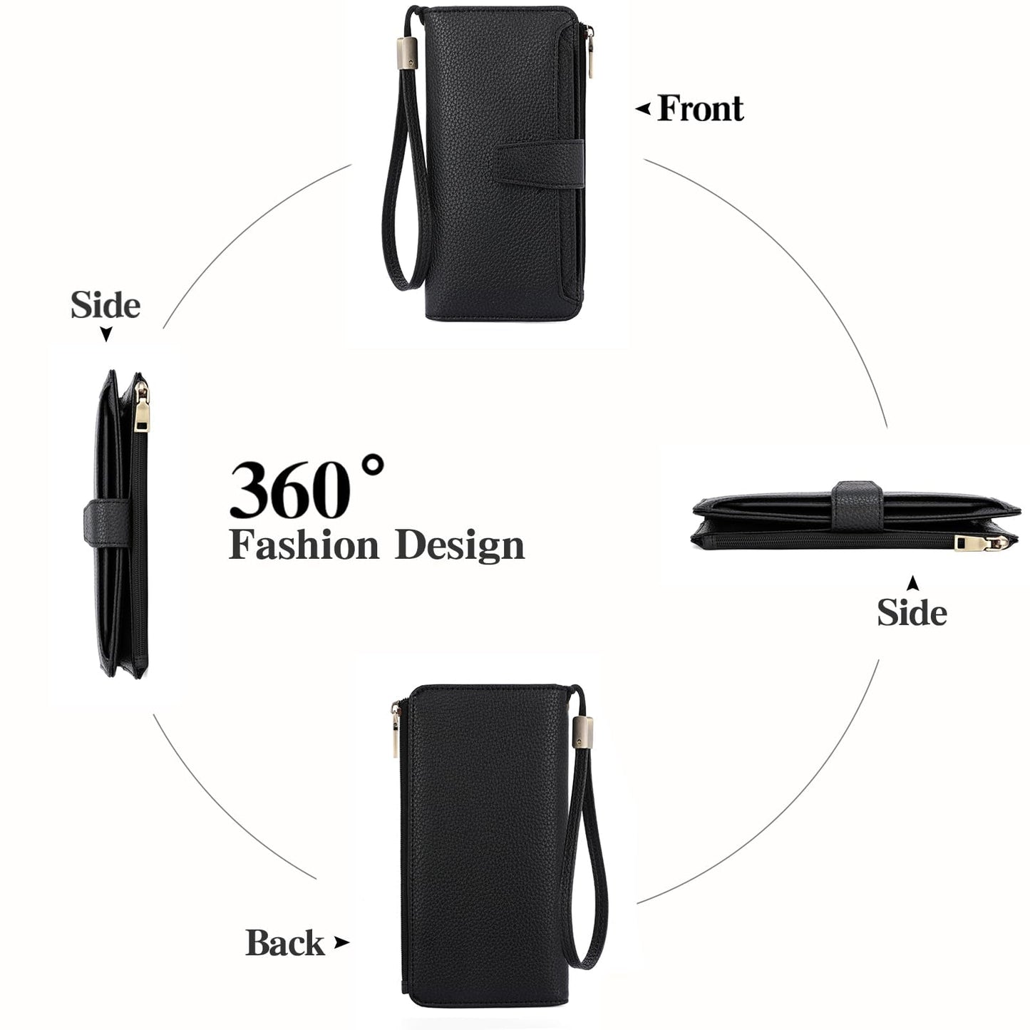 GAEKEAO Women Wallet RFID Blocking Leather Bifold Compact Card Holder Ladies Travel Wallet Purse, Large Capacity Wristlet