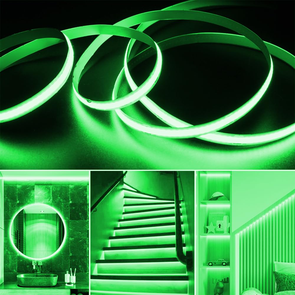 Smacen Battery Powered COB Led Strip Lights, 4.92Ft Battery Operated Green LED Strip Light, High Brightness Flexible LED Tape Lights for Room, Cabinet, Bedroom, Kitchen, Party, Home DIY Indoor Deco