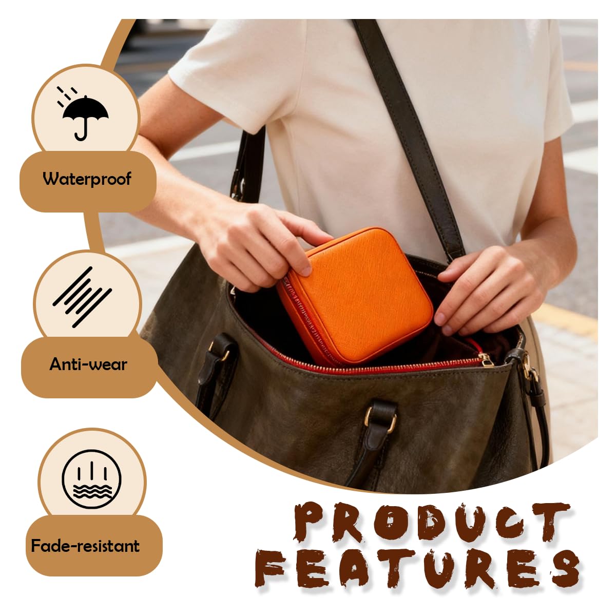 SMUVSMU 4 Pcs Travel Jewelry Box, Travel Mini Jewelry Organizer, Portable Mini Leather Jewelry Case Organizer for Earrings and Necklaces, for Women Girls,Orange