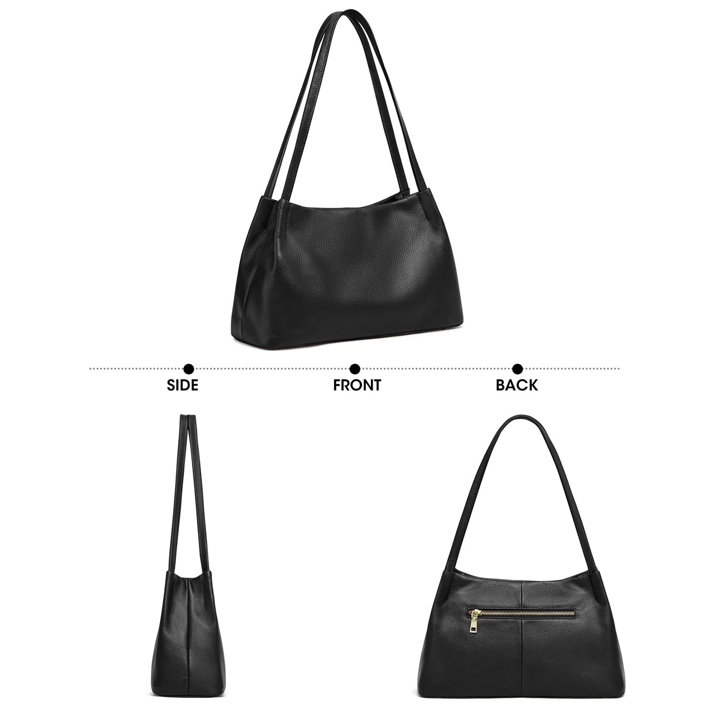 Kattee Leather Purses and Handbags for Women, Soft Genuine Leather Shoulder Hobo Bags with Top Magnetic Snap Closure, Black