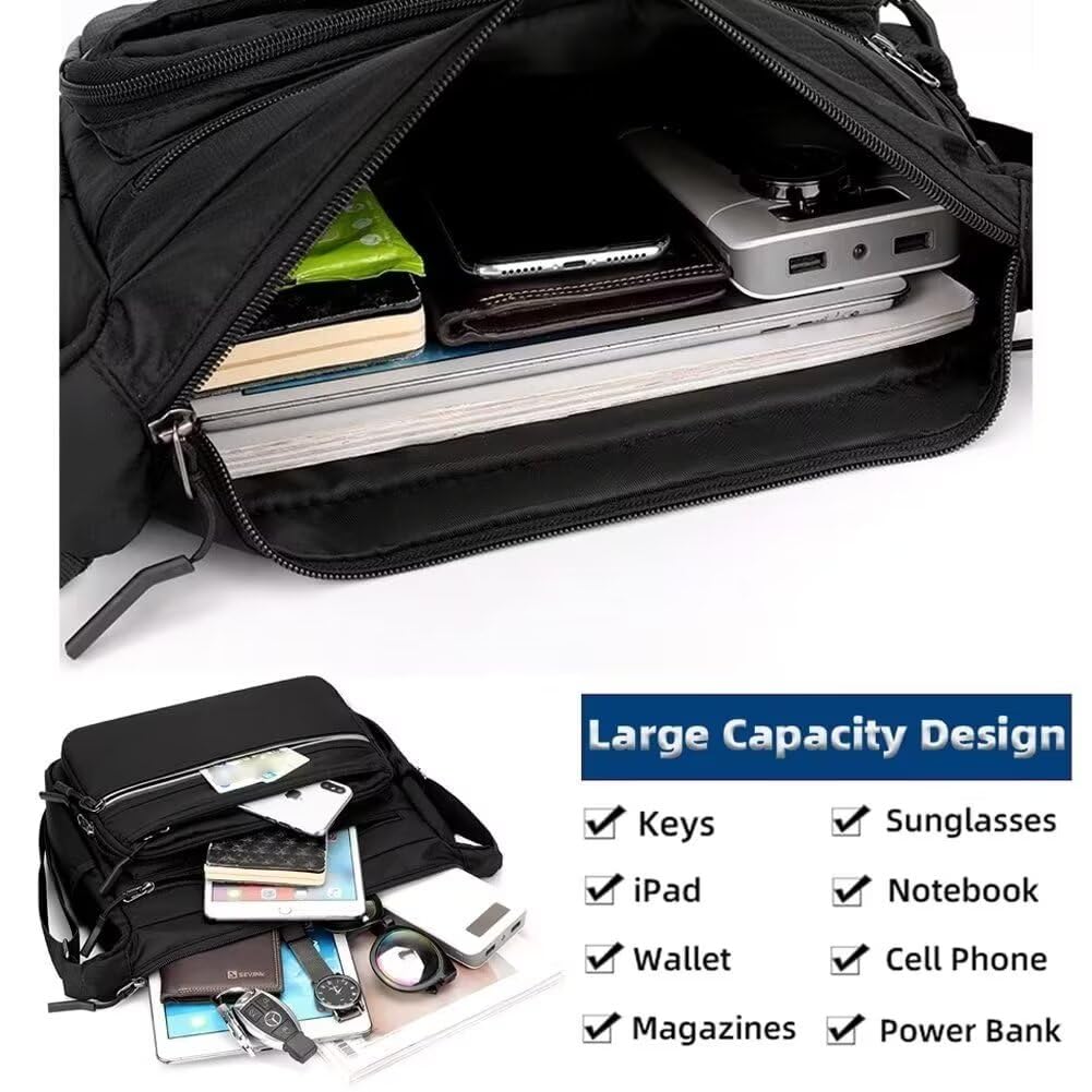 MINTEGRA Crossbody Bag for Men Multi-pocket Messenger Bag Nylon Waterproof Shoulder Bag Daily Travel Bag Lightweight Satchel