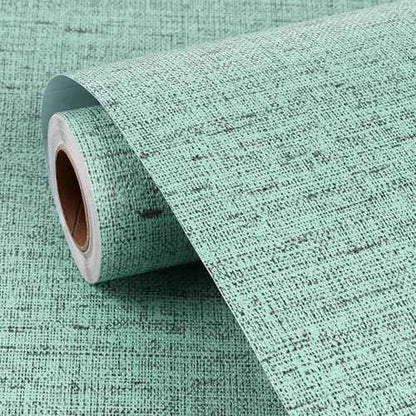FunStick Light Teal Green Grasscloth Peel and Stick Wallpaper Textured Removable Renter Friendly Wall Paper for Bedroom Bathroom Walls Blue Aqua Green Kitchen Cabinet Contact Paper Waterproof 16"x80"
