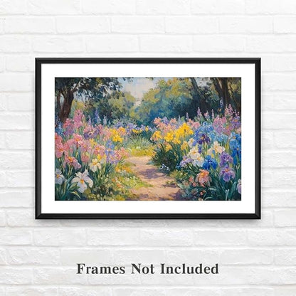 Yesad Colourful Iris Pictures, Wildflower Prints Floral Wall Art Flower Poster Botanical Neutral Art Farmhouse Wall Décor for Living Room Bedroom Kitchen Vintage Wall Art (Unframed,30”x20”,Iris)