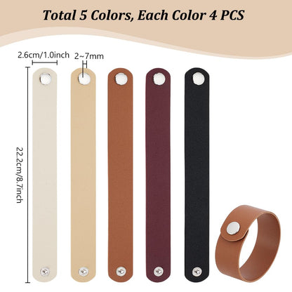 PH PandaHall 20pcs 5 Colors PU Leather Bracelets, 8-3/4 x 1 inch Plain Leather Snap Bracelets Blank Wrist Leather Cuffs Leather Straps with Snaps for DIY Crafts Wristbands Men Women Jewelry Making