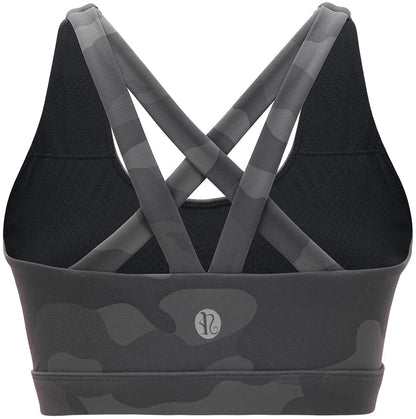 RUNNING GIRL Sports Bra for Women, Criss-Cross Back Padded Strappy Sports Bras Medium Support Yoga Bra with Removable Cups(2575_Camo Black_XL)