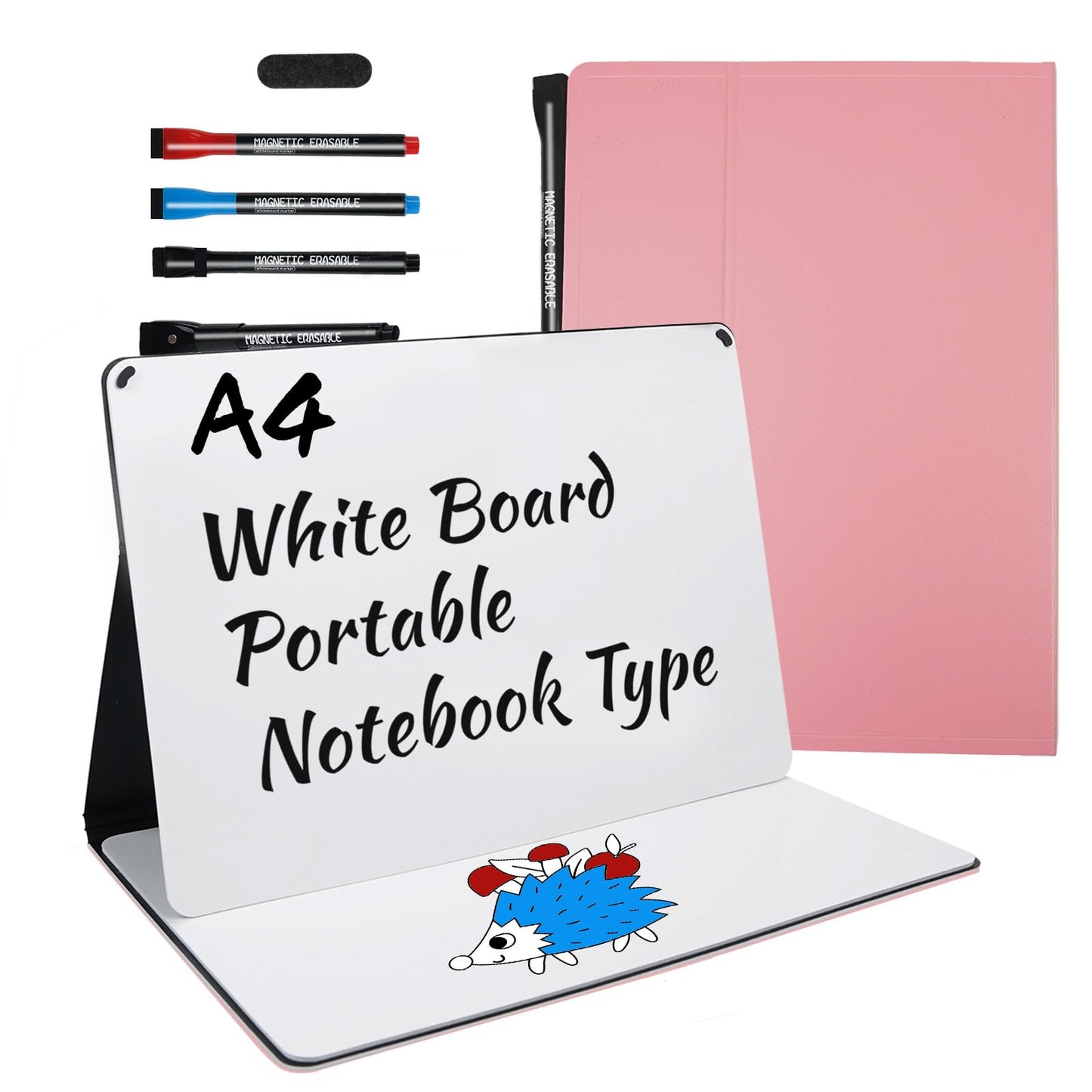 Portable White Board Small Dry Erase Board, 9" x 12" Double Sided Folding Whiteboards with 3 Pens, A4 Reusable Notebook with Storage Mesh Bag for Study, Meeting, Draft, Notes, Doodling