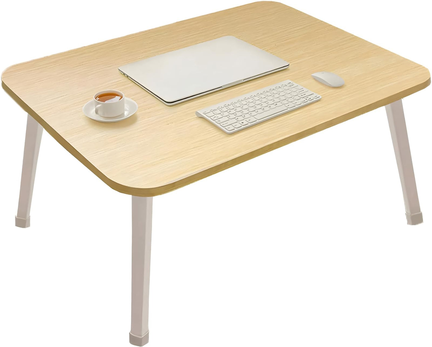 LKBBC Foldable Laptop Desk for Bed, Bed Laptop Table, Foldable Portable Lap Bed Tray, 23.6 Inch Floor Table for Drawing, Reading and Writing, Oak