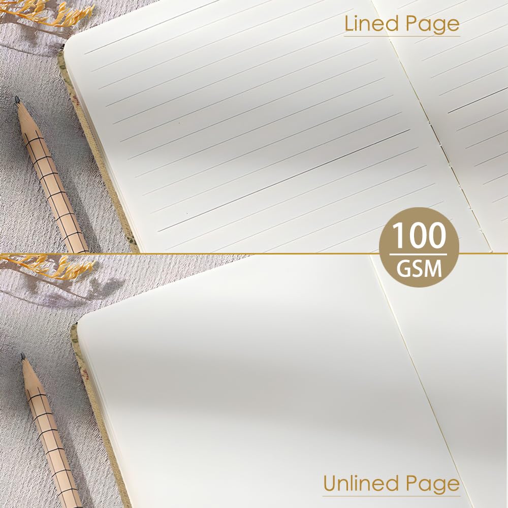 ipoul Floral Linen Journal, Similar Embroidered, Small Notebooks 5x7, Lay Flat Sketchbook, B6 Notebook, Hardcover, Lined & Unlined Notebook, Apricot