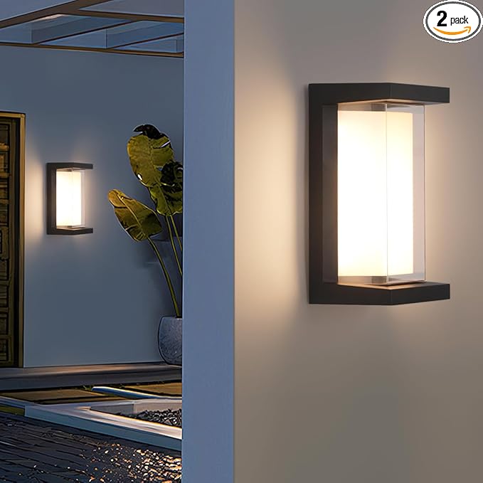 Outdoor Porch Light,15%-100% Dimmable Indoor Wall Light Fixtures,3000K/4000K/6500K Adjustable,24W Exterior Wall Lighting,Waterproof Outdoor Modern Wall Sconce Lights,2160LM Indoor Wall Sconce 2 Pack