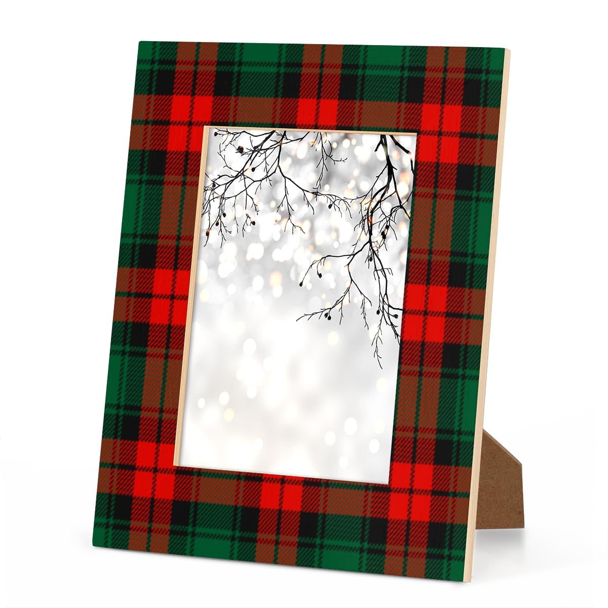 POFATO Christmas Plaid Pattern 8x10 Picture Frame Wooden Picture Frames for Wall Hanging & Tabletop Decor Display 8x10 or 8x8 Picture Collage Family Weddings Christmas Photo Frame for Gift