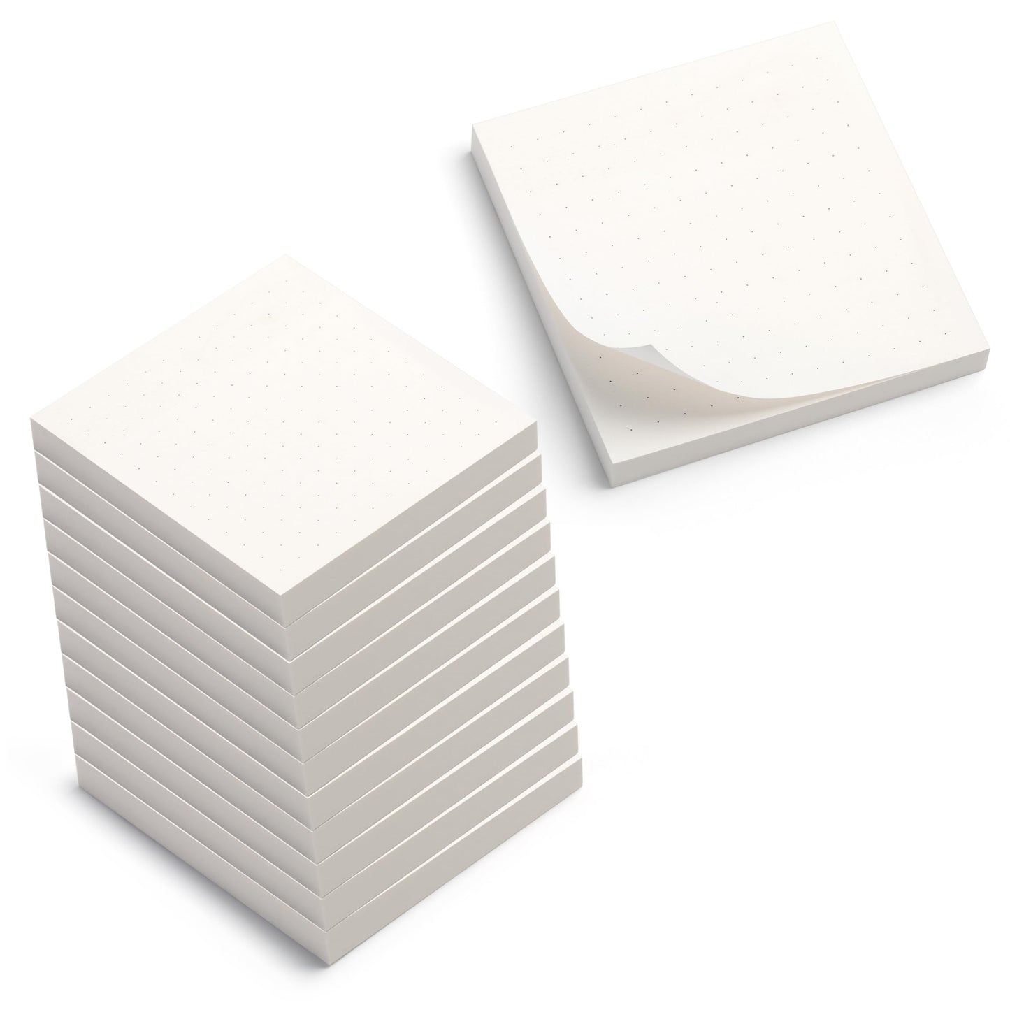 12pk Dot Grid Sticky Notes | 3x3 Inch Small Self Stick White Dotted Notepads for Desk and School Supplies